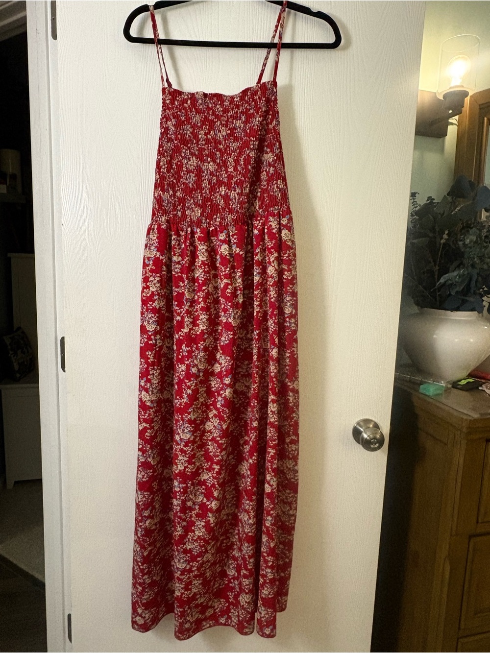 SHEIN Red Floral Maxi Dress with Smocked Bodice, XL